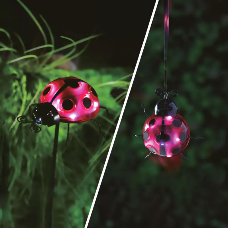 Szolár lámpa piros katicabogár leszúrható / csipeszes 15 x 7 x 16 cm - 6 LED