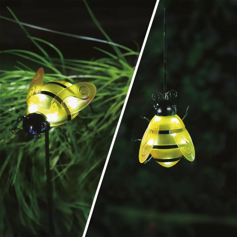 Szolár lámpa - sárga méhecske leszúrható / csipeszes 15 x 7 x 16 cm - 6 LED