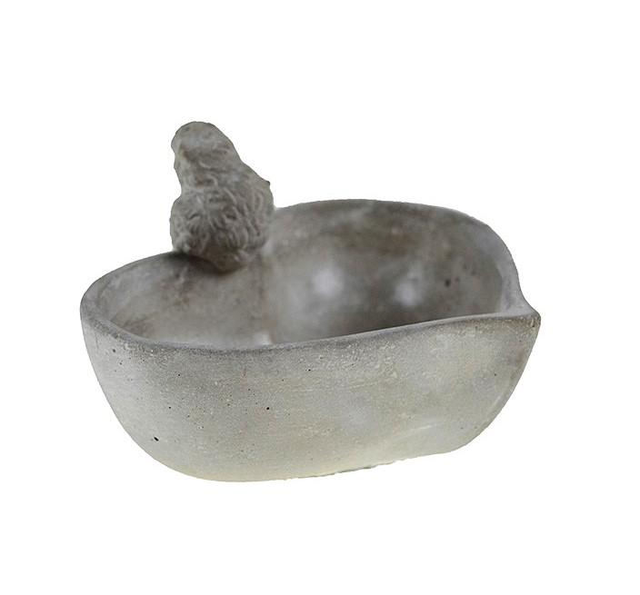 Tál kő szív forma madárral 14.5*12.5 szürke