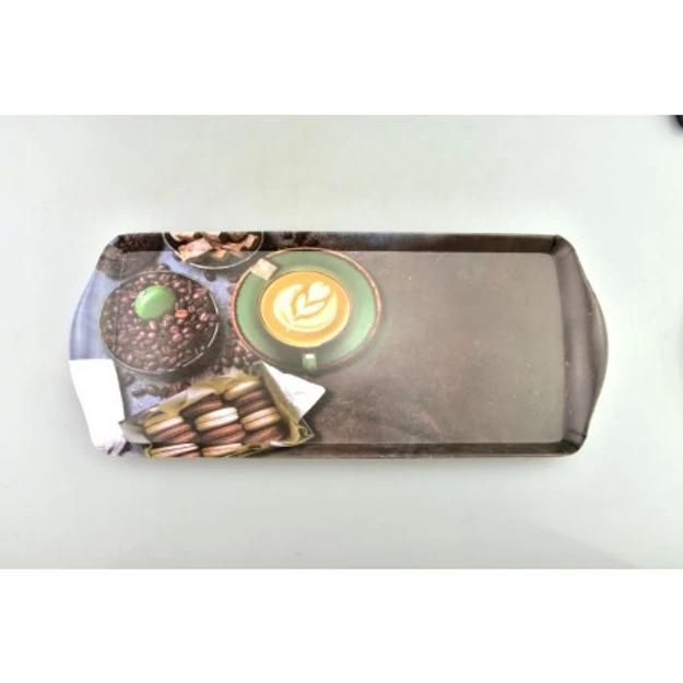 Tálca 38x16,5x2cm műanyag kávé sütemény mintával