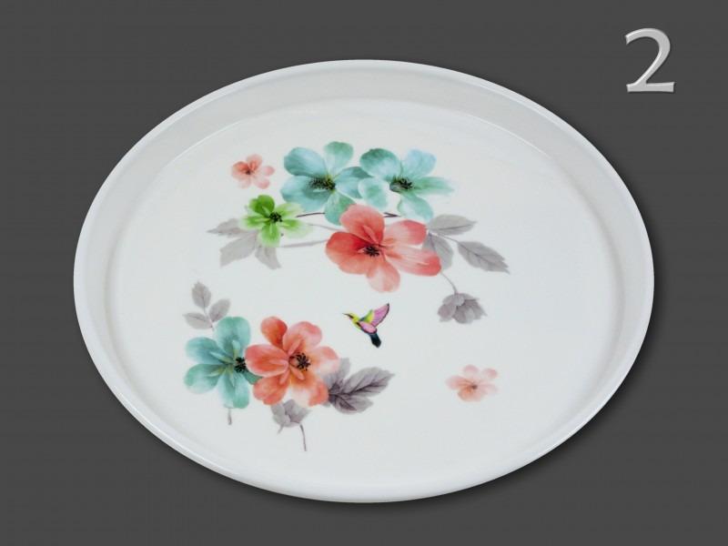 Tálca kerek virágos 29cm kék piros
