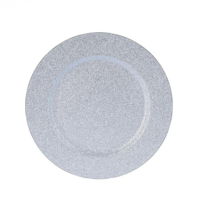 Tányér műanyag glitteres ezüst 33cm