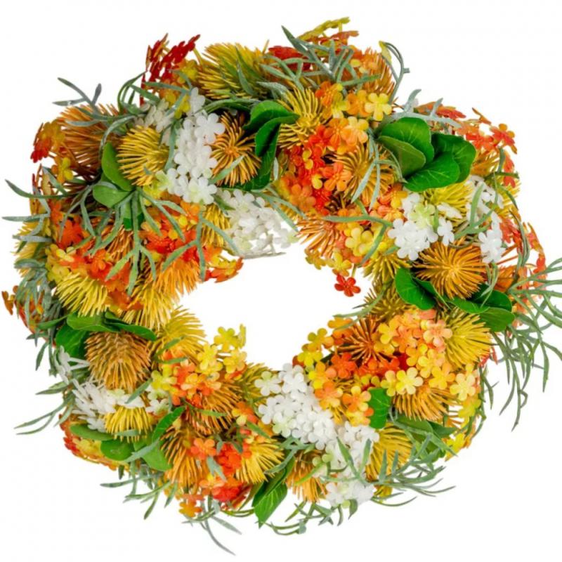 Tavaszi vegyes virágos koszorú sárga D22cm