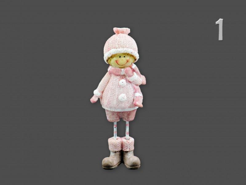 Téli fiú/lány figura rózsaszín 15cm 2f