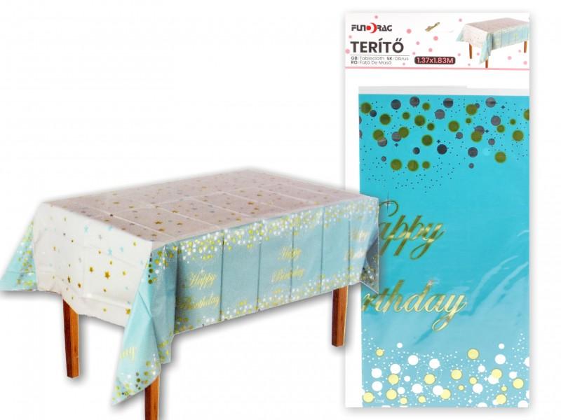 Terítő Happy Birthday kék 1,37x1,83m