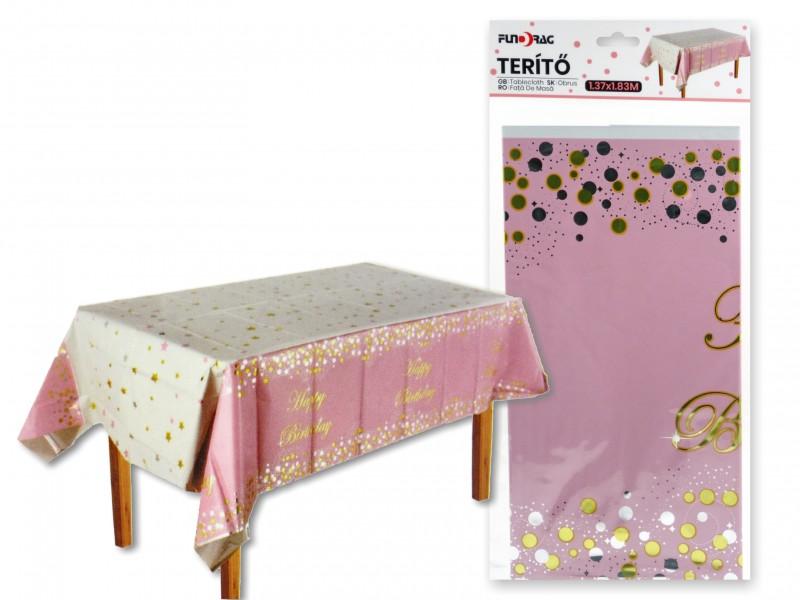 Terítő Happy Birthday rózsaszín 1,37x1,83m