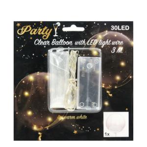 30 LEDes világító dekor melegfehér átlátszó lufi