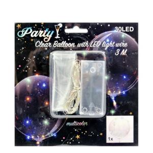 30 LEDes világító dekor színes átlátszó lufi