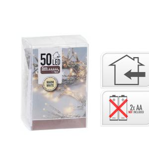 50 LEDes fényfüzér melegfehér beltéri elemes 5m+30cm AXS0006650