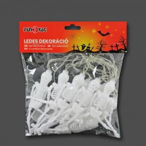 8 LEDes fényfüzér halloween csontváz elemes