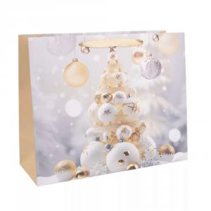 Ajándéktasak gömbök fehér-arany 18x23cm