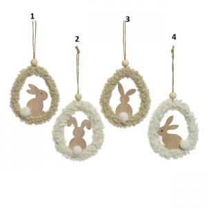 Akasztós bolyhos tojás nyuszival 4 féle 10,5x13cm választható