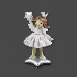 Angyal figura fehér/ezüst + csillag 12,5cm 499850
