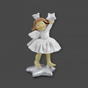 Angyal figura fehér/ezüst + csillag 13cm 499849