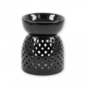 Aromalámpa fekete áttört 12cm pontok és rombusz minta