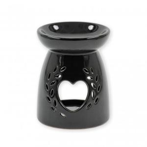 Aromalámpa fekete áttört nagy szíves 12cm