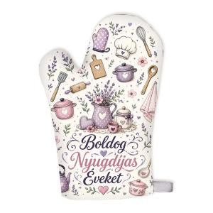 Boldog Nyugdíjas Éveket Női Főzőkesztyű – Nyugdíjas Ajándék Hölgyeknek