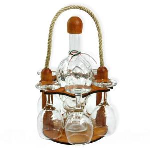 Boros szett szőlő üveg + 6 pohár tartóban