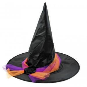 Boszorkány kalap fekete színes szalaggal 38x38x34 cm