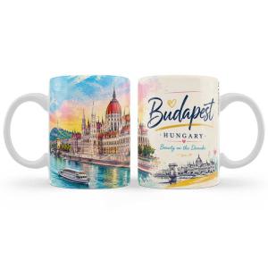 Budapest Bögre - Akvarell Parlament Mintás Magyar Szuvenír