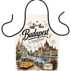 Budapest Hungary Kötény – Parlament és Sárga Villamos Mintával