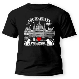 Budapest Póló - I Love Parliament Budapest Póló – Macskás Magyar Szuvenír Póló