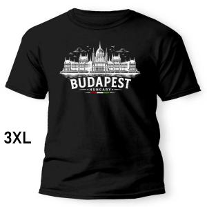 Budapest Póló –Parlament Budapest Zászló - Fekete 100% Pamut Magyar Szuvenír Budapest Sziluettel 3XL