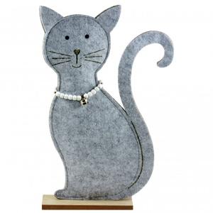Cica dekoráció szürke 45cm filz