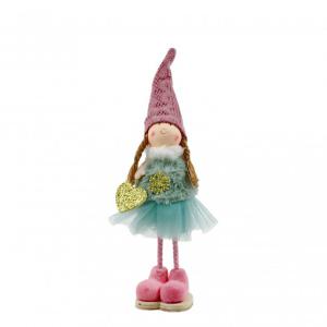 CQ02642 Fiú/lány figura téli ruhában zöld/rózsaszín 26cm 2f