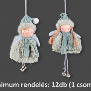 CQ02647 Fiú/lány figura kékeszöld csörgőlábú akasztós 15cm 2f