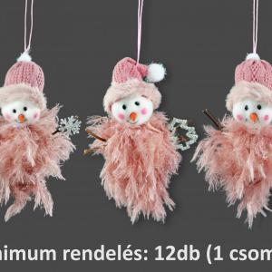 CQ02656 Hóember figura rózsaszín akasztós 12cm 3f