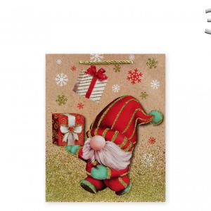 CQ05758 Karácsonyi dísztasak arany glitteres manós közép 18x10x23cm 4f