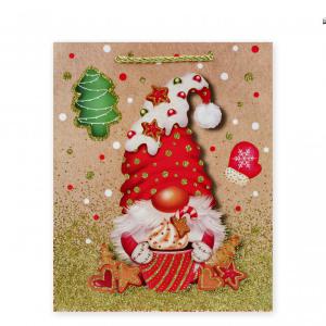 CQ05759 Karácsonyi dísztasak arany glitteres manós nagy 26x12x32cm 4f