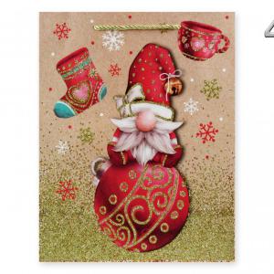CQ05760 Karácsonyi dísztasak arany glitteres manós óriás 30x12x40cm 4f
