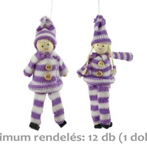 CQ4151 Lógólábú kötött ruhás fiú/lány lila csíkos 15cm 2f
