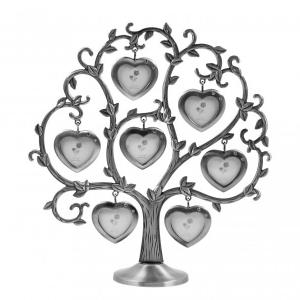Családfa fényképtartó ezüst szíves 7 képes 27cm