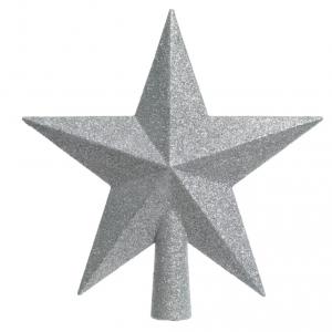 Csillag csúcsdísz glitteres ezüst 19cm