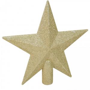 Csillag csúcsdísz glitteres világosarany 19cm