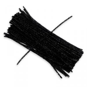Csillámos zsenília drót - fekete 100db/cs