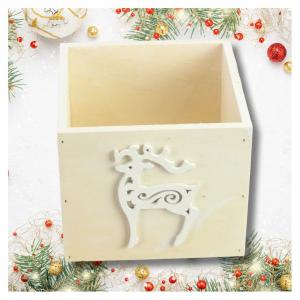 Dekoláda rusztikus kocka 13x13X11cm - Fehér szarvasos