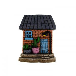 Dekoráció kő ház 12.5*6*16cm kaktusszal narancs