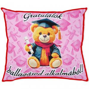 Díszpárna Gratulálok ballagásod alkalmából macis 30x26cm rózsaszín