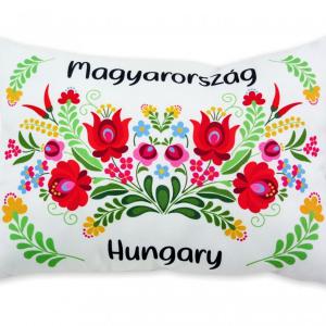 Díszpárna Hungary 38x28cm fehér mintás