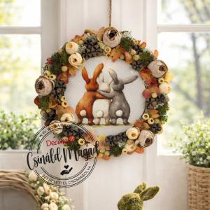 DIY Csináld magad! Csináld magad - Tavaszi boho harmónia - nyuszis kopogtató 25cm