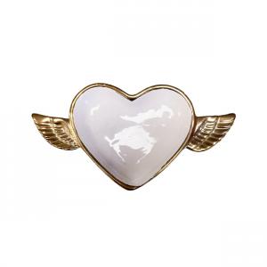 Dolomit szív alakú gyűrűtartó aranyozott szegéllyel 17x9cm