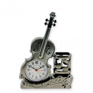 Ébresztőóra hegedű ceruzatartóval 15x22cm
