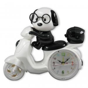 Ébresztőóra kutya motoron fekete/fehér 20x19cm