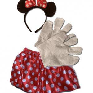 Egérke szett kesztyűvel, piros pöttyös szoknyával