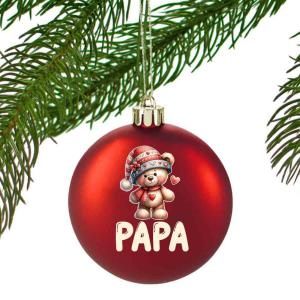 Egyedi karácsonyfadísz Macis 'Papa' felirattal - Piros Karácsonyi gömb - Ajándék Nagypapának
