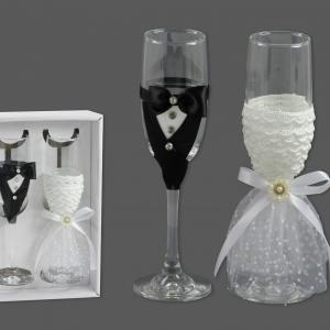 Esküvői pezsgőspohár szett csipkés